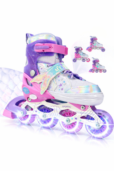 Sportaj Deniz Kızı Işıklı Kız Çocuk Pateni Silikon Teker Ayarlanabilir Paten ...