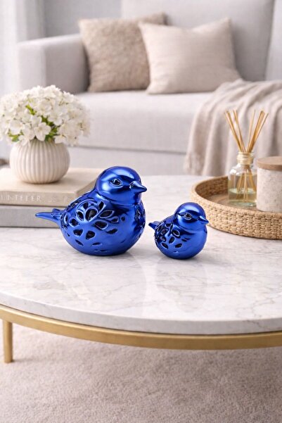 HRD STORE DEKORATİF 2 Lİ KUŞ SÜS BİBLO AKSESUAR MAVİ