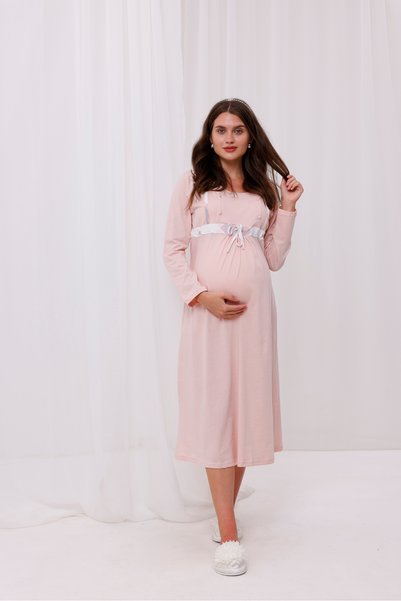 Yulem Homewear Powder Plaid Long Sleeve Maternity Nightgown with Breastfeeding Feature