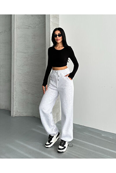 FERZOLAİO Melange Gray Bottom Tracksuit with Elastic Cuffs