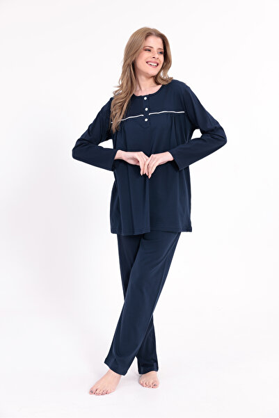 Yulem Homewear Γυναικείο σετ πιτζάμες με μακρυμάνικο βαμβακερό μπλε ναυτικό μ...