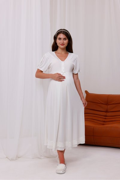 Yulem Homewear Ecru Lace Detailed Long Dressing Gown Maternity Nightgown-Dressing Gown Set of 2