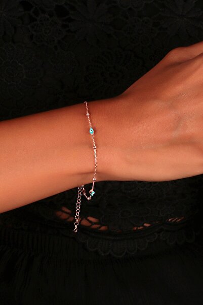 SUNSHINE 925 Ayar Gümüş Sıralı Toplu Sıralı Mineli Nazar Boncuklu Bileklik