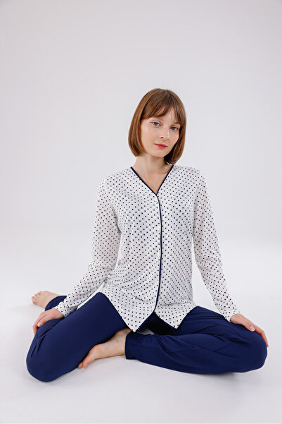 Yulem Homewear Costum de pijama din bumbac cu mâneci lungi, cu nasturi în faț...