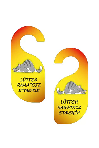 Bemenda Lütfen Rahatsız Etmeyin. Kedili Tasarım Kapı Askısı Kapı Uyarı Levhası