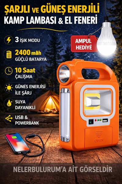 nelerbulurum Güneş Enerjili Ve Usb Şarj Edilebilir 1 Adet Ampul Hediyeli Bağ ...