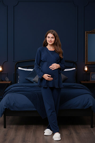 Yulem Homewear Set de pijamale de maternitate din bumbac cu mâneci lungi, cu ...