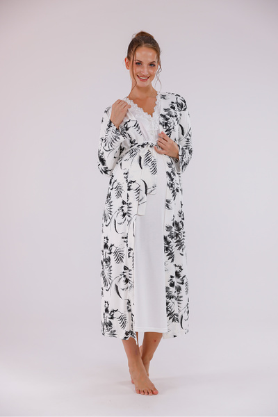 Yulem Homewear Set de 2 cămașă de noapte și halat de maternitate din bumbac c...