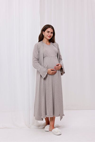 Yulem Homewear Set de 2 cămașă de noapte și halat de maternitate din bumbac b...