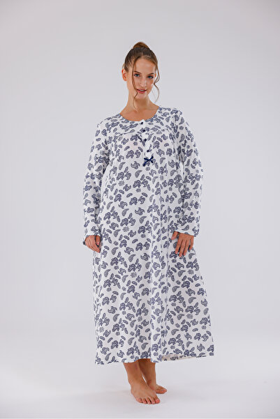 Yulem Homewear Μακρυμάνικο νυχτικό από βαμβάκι με μπλε ναυτικό σχέδιο, μεγάλο...