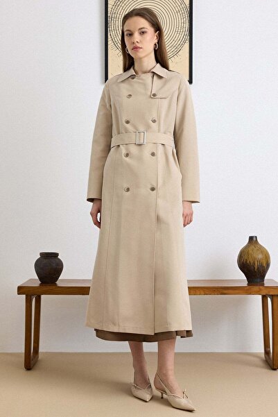 Olcay Λεπτομερής Μακριά Καμπαρντίνα με Λεπτομέρεια Κάπας, Μοντέλο Υδροαπωθητι...