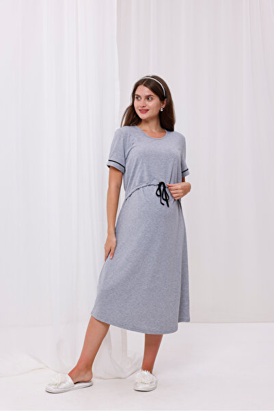 Yulem Homewear Γκρι μελανζέ νυχτικό φόρεμα εγκυμοσύνης με δυνατότητα θηλασμού