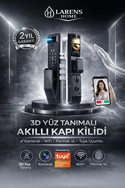Larens Novarex Pro Akıllı Kapı Kilidi – Yüz Tanıma, Parmak İzi, Şifre, Kart v...