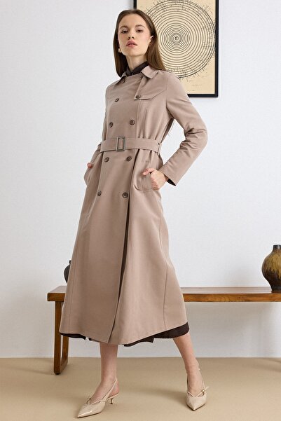 Olcay Wasserabweisender, ungefütterter langer Trenchcoat mit Cape-Details VİZ...