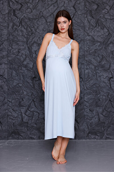 Yulem Homewear Μπλε νυχτικό εγκυμοσύνης με λουράκια και δυνατότητα θηλασμού