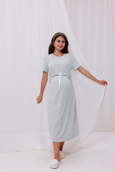 Yulem Homewear Ανοιχτό πράσινο μελανζέ φόρεμα νυχτικό εγκυμοσύνης με δυνατότη...