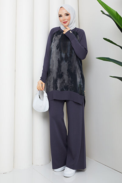 Pamuk Butik Women's Silk Kupra Trousers and Double Mercerized Knitwear Set