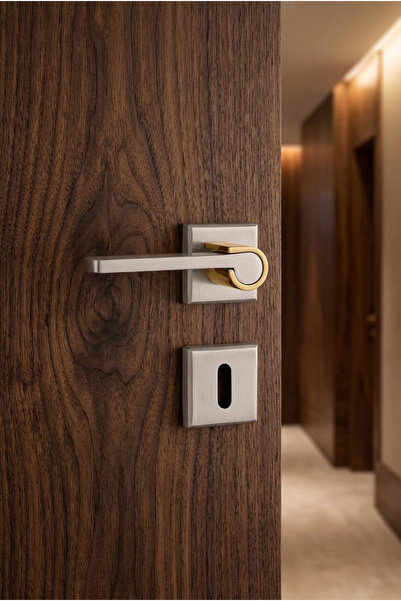 zerafev Lüks Zarafet Kare Rozetli Alüminyum Kapı Kolu (Kapı Kulbu) (Oda Tipi)...