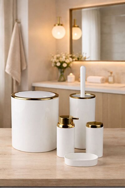 Okyanus Home Set de baie rotund, alb, din seria Gold, 5 piese