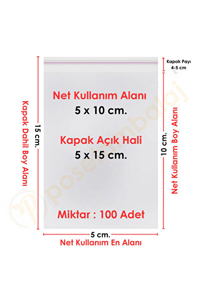 CarpCorn 5x10+5 Cm. (5*15) 100 Adet - Şeffaf Bantlı Yapışkanlı Opp Jelatin Poşet