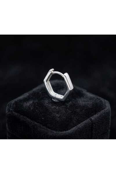 Silver Hunters Erkek Gümüş Küpe Altıgen 925 Ayar Gümüş Küpe