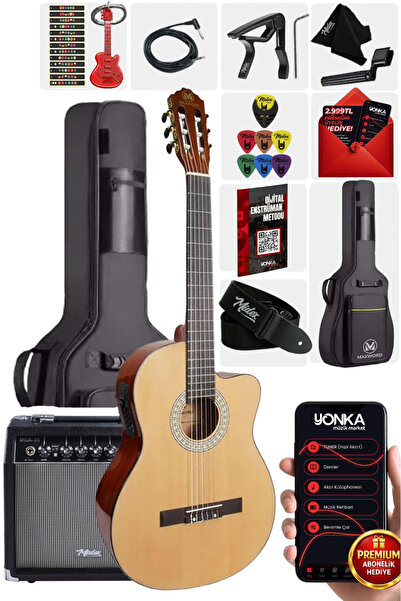 Maxword X47-eq-amp Profesyonel Masif Ağaç Amfili Elektro Klasik Gitar Seti Üs...