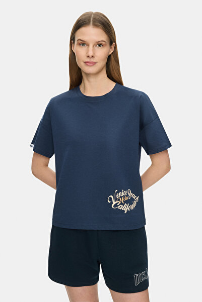 UCLA Tricou de damă ODETTE bleumarin cu decolteu rotund imprimat