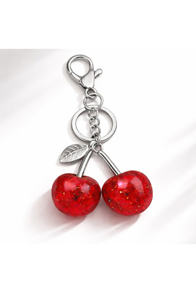 Aychra سلسلة مفاتيح معدنية على شكل كرز فضي اللون - إكسسوار أنيق وراقي