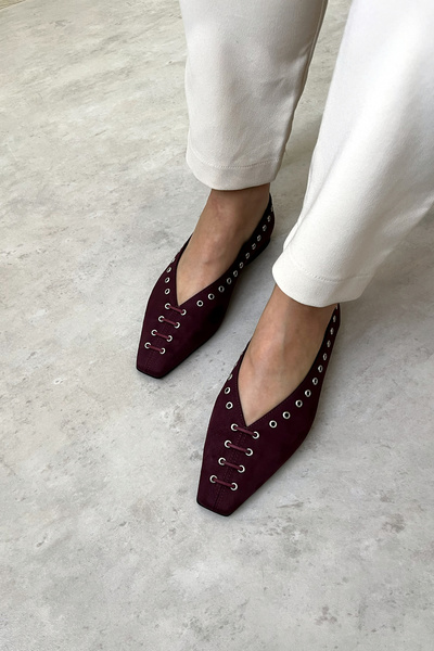 WilloWara Women's Lace Detail Suede Ballet Flats Kona