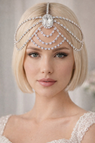 TAKIŞTIR Gümüş Renk Taş Detaylı Alınlık/Kına Aksesuarı