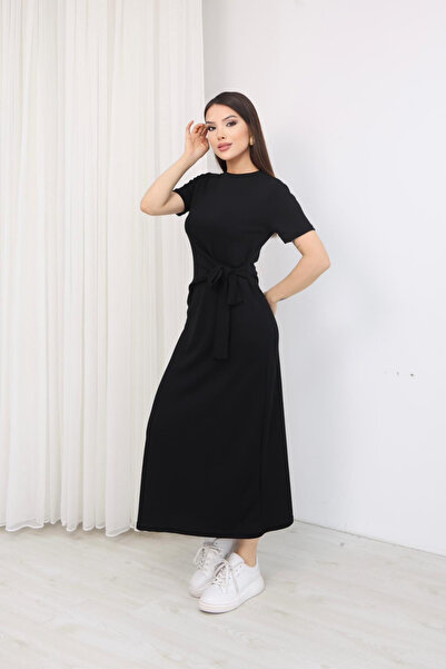 moda poni برباط جانبي فستان قماش أسود قماش مودال