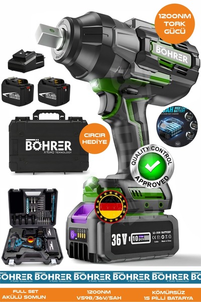 BÖHRER Alman BA01072Y Akülü Somun Sıkma Makinesi | 1200 Nm Tork – 36V 5Ah | D...