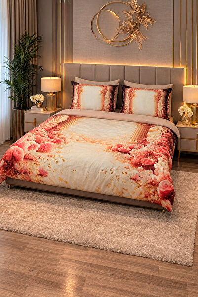 AYBERK HOME TEXTİLE روما 5D 100% قطن قطعة مزدوج طقم غطاء لحاف