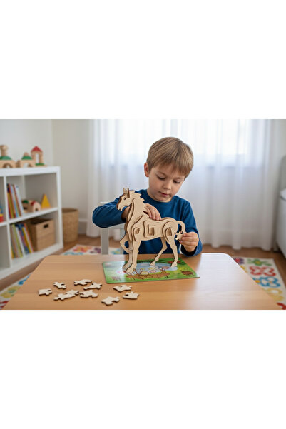 MARSWOODART Ahşap 3D Puzzle At – Ahşap Yapboz Oyuncak