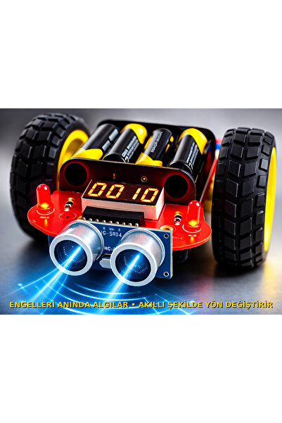 MASROKİT U2-7715 Ultrasonik Sensörlü Engelden Kaçan Robot Eğitim Kiti – Lehim...