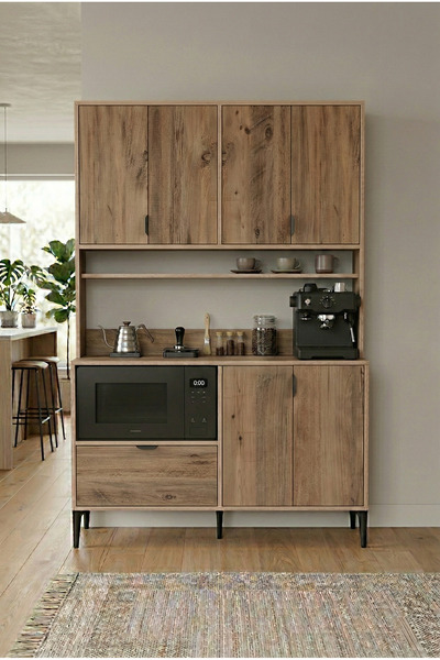 SARMOBİ Arden 7 Kapaklı Kahve Köşesi, Mutfak Stüdyosu 127x190x44 cm Atlas Çam...