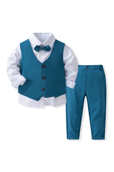 Kidohug Costum elegant baieti, Kidohug, 4 piese: Camasa alba, Pantaloni lungi, Vesta, Papion