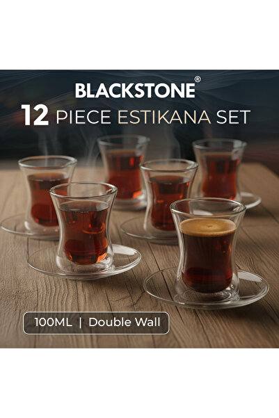 Blackstone 12 PCS Double Wall Estikana Tea Glass Set for 6 People, 6 Double W...