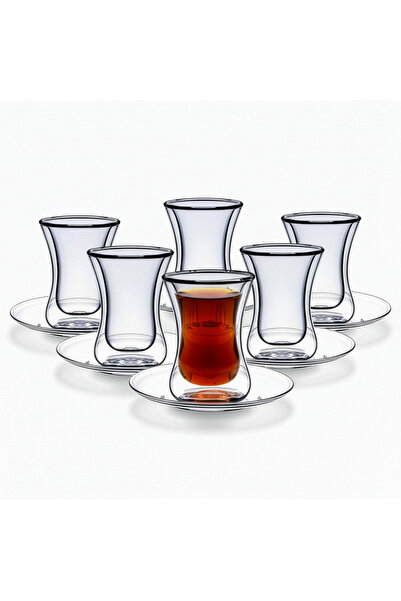 Blackstone Double Wall Glass Tumbler With Saucer Estikana Set 12 Pcs 100 ML T...