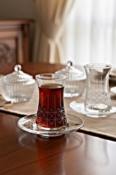 DECOSTYLE Alca El İşçiliği Dekorlu Çay Seti 170 cc - 12 Parça Büyük Boy Çay T...
