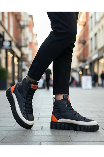 BOA BA0811 Visoke crne patike sa padobranskom tkaninom, narandžastom kožom i ...