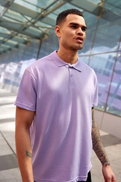 Buteks Lila Spor Polo Yaka Düğmeli Pamuklu Casual Kısa Kollu Regular Fit T-shirt
