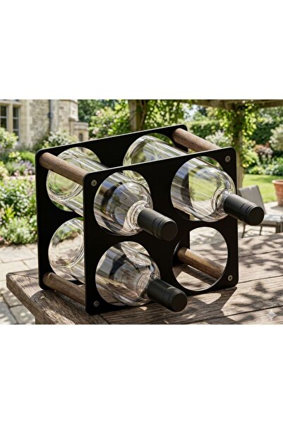 AYBİ DEKOR Tezgah Üstü Masa Üstü 4'lü Metal Şaraplık Standı Ve Şişe Standı Siyah