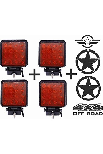 Sm Motors Off Road Sis Farı Sis Lambası 16 Led Kare 4'lü Paket Kırmızı
