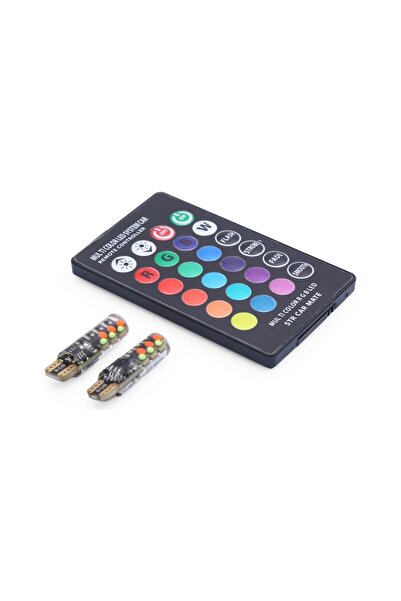 Sm Motors Kumandalı Çakarlı T10 Araç Park Ampulü 18 Led Rgb Park Stop Çakar Lamba Ampül
