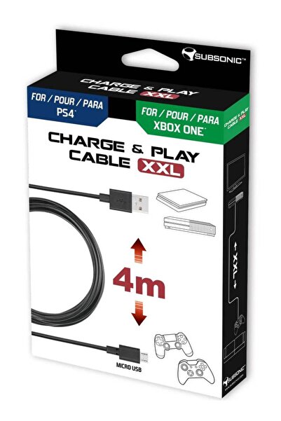 Subsonic Cablu încărcare și utilizare XXL USB/Micro-USB 4m - PS4/Xbox One