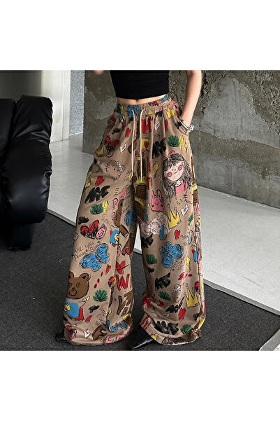 Gofeel Cartoon Cute Print Baggy Eşofman Altı