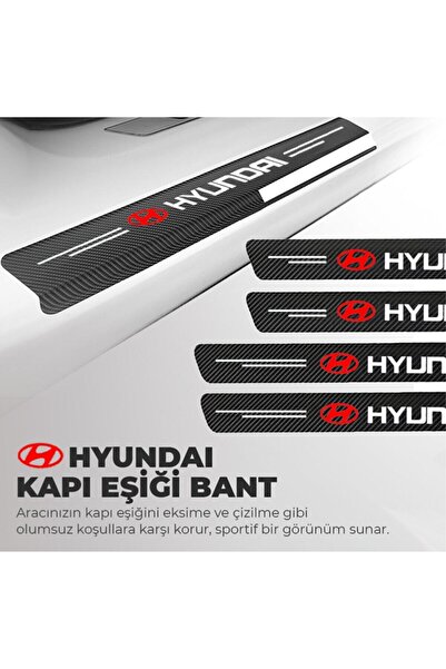 Sm Motors Hyundai Logolu Karbon Kapı Eşiği Koruyucu Bant Folyo 4'lü Set