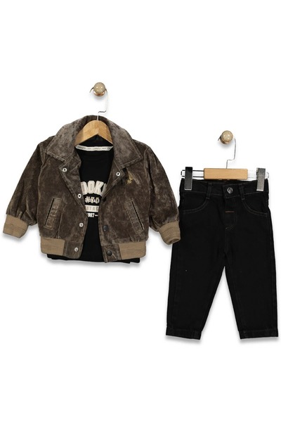 bupii baby Velvet 3-Piece Set with Jacket and Jeans