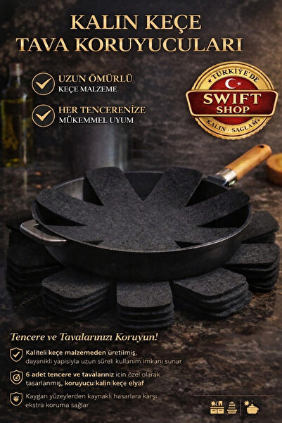 Swift Shop Siyah Kalın Tencere,tava&Borcam Koruyucu Çizdirmez Elyaf Keçe6'lı ...